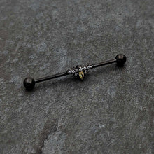 Load image into Gallery viewer, 14G Yellow Clear Gem Black Butterfly Industrial Barbell 38mm
