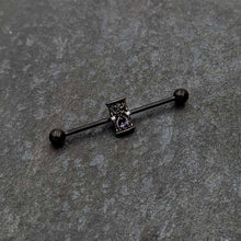 Load image into Gallery viewer, 14G Purple Gem Black Gothic Hourglass Industrial Barbell 38mm
