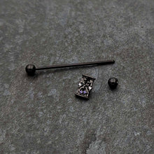 Load image into Gallery viewer, 14G Purple Gem Black Gothic Hourglass Industrial Barbell 38mm
