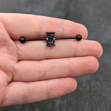 Load image into Gallery viewer, 14G Purple Gem Black Gothic Hourglass Industrial Barbell 38mm
