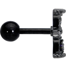 Load image into Gallery viewer, 16G 1/4 Purple Gem Black Gothic Hourglass Cartilage Tragus Earring
