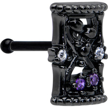 Load image into Gallery viewer, 20G 1/4 Purple Clear Gem Black Gothic Hourglass Nose Bone
