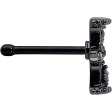 Load image into Gallery viewer, 20G 1/4 Purple Clear Gem Black Gothic Hourglass Nose Bone
