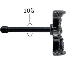 Load image into Gallery viewer, 20G 1/4 Purple Clear Gem Black Gothic Hourglass Nose Bone
