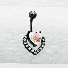 Load image into Gallery viewer, Clear Aurora Gem Black Rococo Hearts Belly Ring
