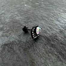 Load image into Gallery viewer, 16G 1/4 Aurora Gem Black Double Heart Cartilage Tragus Earring

