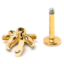 Load image into Gallery viewer, 16G 1/4 Clear Gem Gold Tone Palm Tree Style Labret
