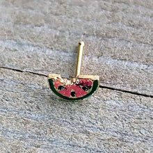 Load image into Gallery viewer, 20G 1/4 Gold Tone Watermelon Bite Nose Bone
