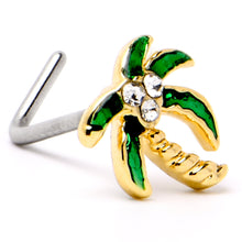 Load image into Gallery viewer, 20G 1/4 Clear Gem Golden Palm Tree Style L Shape Nose Ring
