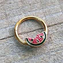 Load image into Gallery viewer, 16G 3/8 Gold Tone Watermelon Bite Hinged Segment Ring
