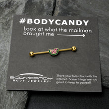 Load image into Gallery viewer, 14G Gold Tone Watermelon Bite Industrial Barbell 38mm
