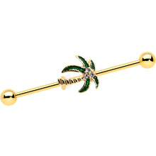 Load image into Gallery viewer, 14G Clear Gem Gold Tone Palm Tree Style Industrial Barbell 38mm
