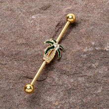 Load image into Gallery viewer, 14G Clear Gem Gold Tone Palm Tree Style Industrial Barbell 38mm
