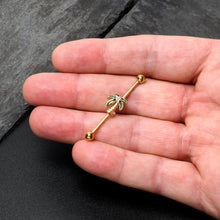 Load image into Gallery viewer, 14G Clear Gem Gold Tone Palm Tree Style Industrial Barbell 38mm

