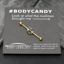Load image into Gallery viewer, 14G Clear Gem Gold Tone Palm Tree Style Industrial Barbell 38mm
