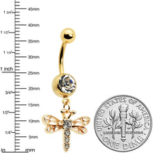 将图片加载到图库查看器，Clear Gem Gold Tone Flying Dragonfly Dangle Belly Ring
