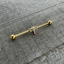 Load image into Gallery viewer, 14G Clear Gem Gold Tone Flying Dragonfly Industrial Barbell 38mm
