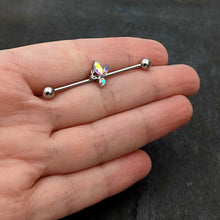 Load image into Gallery viewer, 14G Aurora CZ Gem Fleur de Lis Industrial Barbell 38mm
