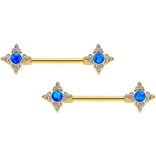 Load image into Gallery viewer, 14G 9/16 Blue Synthetic Opal Gold Tone Rhombus Nipple Ring Set
