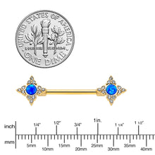 Load image into Gallery viewer, 14G 9/16 Blue Synthetic Opal Gold Tone Rhombus Nipple Ring Set
