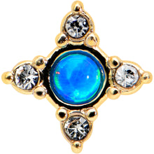 Load image into Gallery viewer, 20G 1/4 Blue Synthetic Opal Gold Hue Rhombus L Shape Nose Ring
