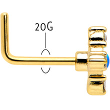 Load image into Gallery viewer, 20G 1/4 Blue Synthetic Opal Gold Hue Rhombus L Shape Nose Ring
