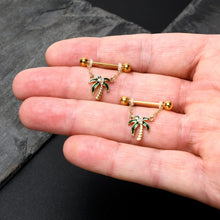 将图片加载到图库查看器，14G 9/16 Clear Gem Gold Hue Palm Tree Style Dangle Nipple Ring Set
