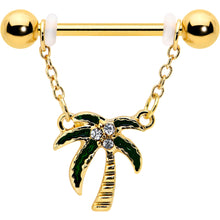 将图片加载到图库查看器，14G 9/16 Clear Gem Gold Hue Palm Tree Style Dangle Nipple Ring Set
