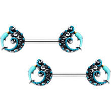 将图片加载到图库查看器，14G 9/16 Leaping Blue Dolphin Barbell Nipple Ring Set
