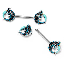 将图片加载到图库查看器，14G 9/16 Leaping Blue Dolphin Barbell Nipple Ring Set
