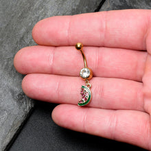 Load image into Gallery viewer, Clear Gem Gold Tone Watermelon Bite Dangle Belly Ring
