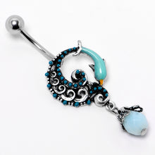 Load image into Gallery viewer, Leaping Blue Dolphin Bauble Dangle Belly Ring
