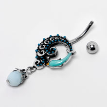 Load image into Gallery viewer, Leaping Blue Dolphin Bauble Dangle Belly Ring
