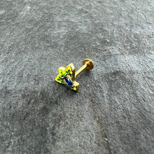 Load image into Gallery viewer, 16G 5/16 Blue Gem Gold Tone Tropic Fan Labret Monroe Tragus

