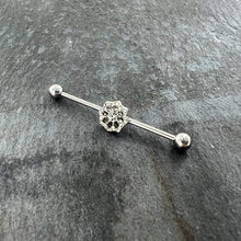 Load image into Gallery viewer, 14G Clear Gem Baroque Fabulous Flower Industrial Barbell 38mm
