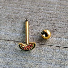 将图片加载到图库查看器，Gold Tone Watermelon Bite Barbell Tongue Ring
