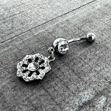 Load image into Gallery viewer, Clear Gem Baroque Fabulous Flower Dangle Belly Ring
