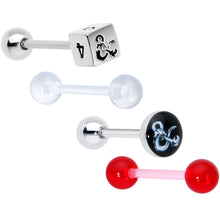 Load image into Gallery viewer, Licensed Dungeons &amp; Dragons Dice Red Clear Barbell Tongue Ring Set of 4
