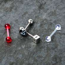Load image into Gallery viewer, Licensed Dungeons &amp; Dragons Dice Red Clear Barbell Tongue Ring Set of 4
