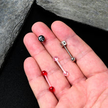 Load image into Gallery viewer, Licensed Dungeons &amp; Dragons Dice Red Clear Barbell Tongue Ring Set of 4
