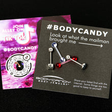 Load image into Gallery viewer, Licensed Dungeons &amp; Dragons Dice Red Clear Barbell Tongue Ring Set of 4
