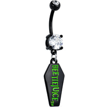 Load image into Gallery viewer, Clear Gem Black Officially Licensed Beetlejuice Coffin Dangle Belly Ring
