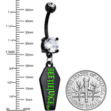 Load image into Gallery viewer, Clear Gem Black Officially Licensed Beetlejuice Coffin Dangle Belly Ring
