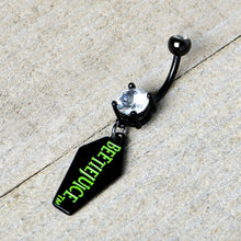 Load image into Gallery viewer, Clear Gem Black Officially Licensed Beetlejuice Coffin Dangle Belly Ring
