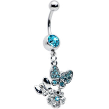 Load image into Gallery viewer, Blue Gem Butterflies Tiny Flower Dangle Belly Ring
