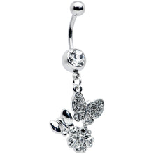 Load image into Gallery viewer, Clear Gem Butterflies Tiny Flower Dangle Belly Ring
