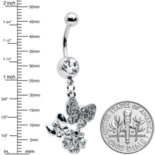 Load image into Gallery viewer, Clear Gem Butterflies Tiny Flower Dangle Belly Ring
