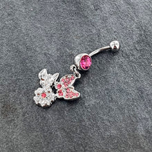 将图片加载到图库查看器，Pink Gem Butterflies Tiny Flower Dangle Belly Ring
