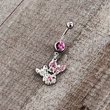 将图片加载到图库查看器，Pink Gem Butterflies Tiny Flower Dangle Belly Ring
