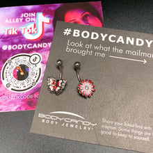Load image into Gallery viewer, Clear Gem Red Light Pink Butterfly Flower Belly Ring Set of 2
